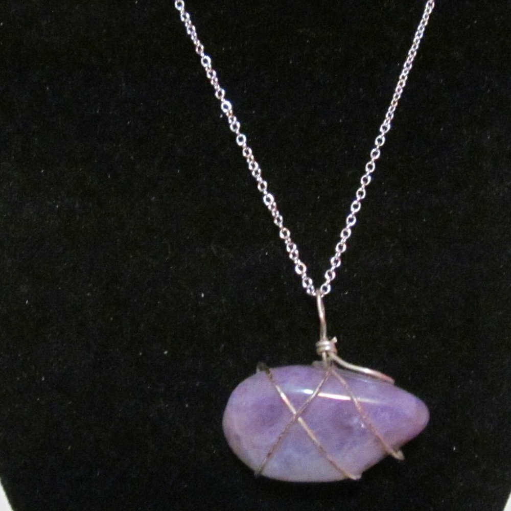 Silver tone chain sterling silver wrap amethyst stone necklace